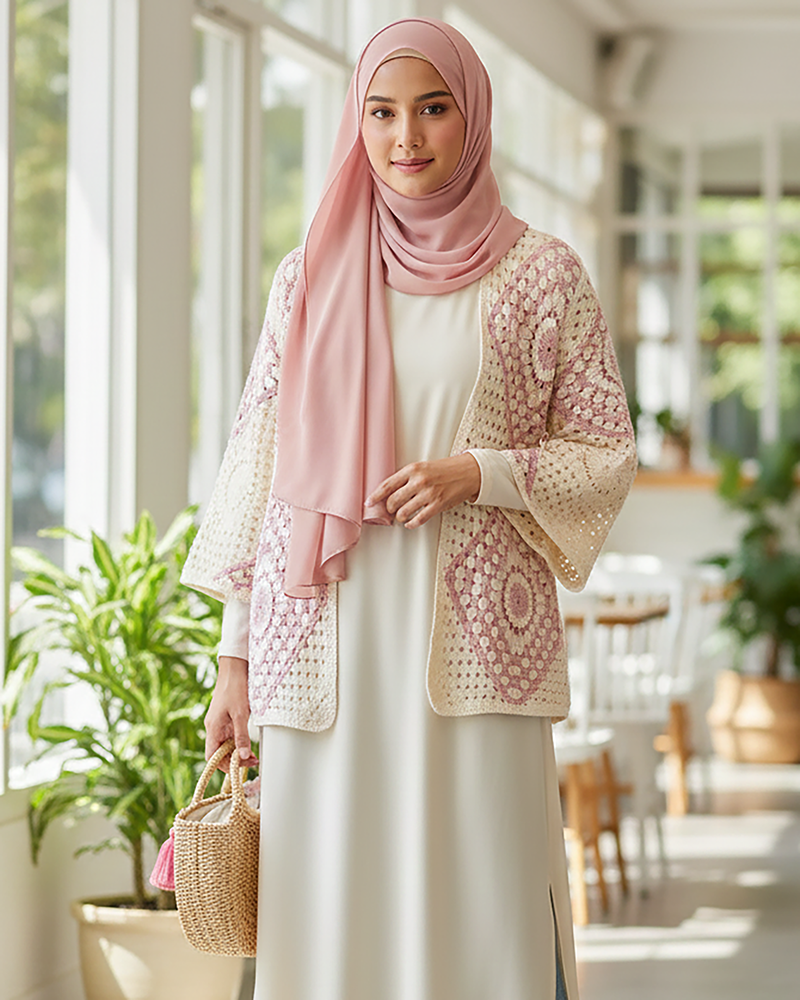 Two-Tone Crochet Short Cardigan