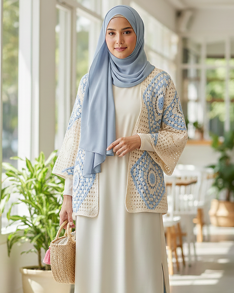 Two-Tone Crochet Short Cardigan