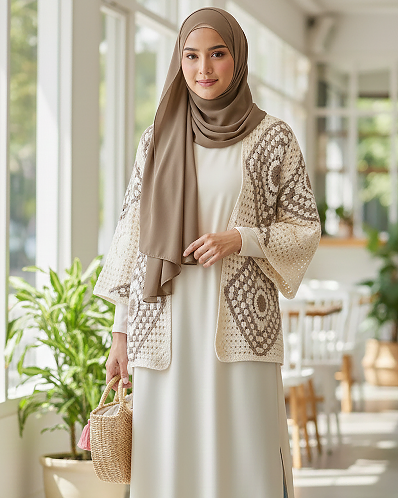 Two-Tone Crochet Short Cardigan