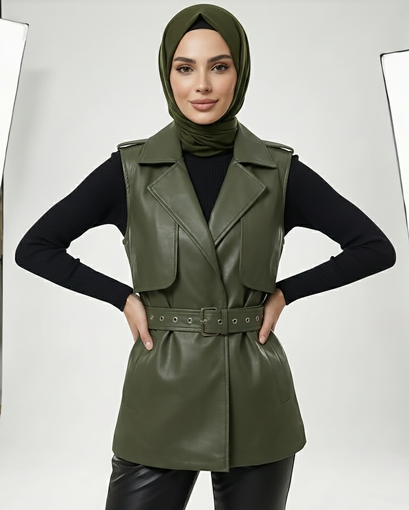 Belted Faux Leather Vest