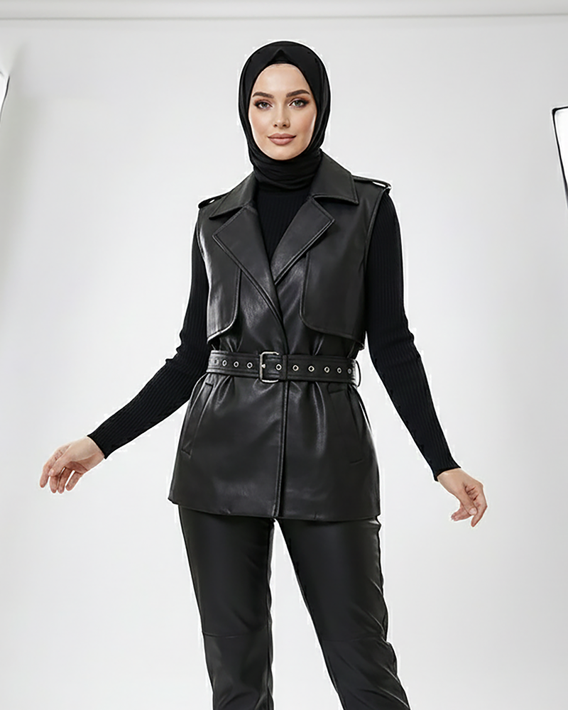 Belted Faux Leather Vest
