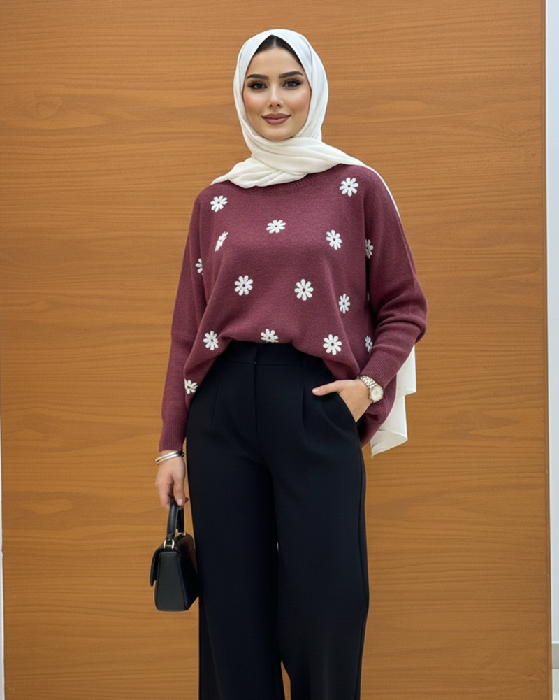 Floral Embroidered Knit Sweater