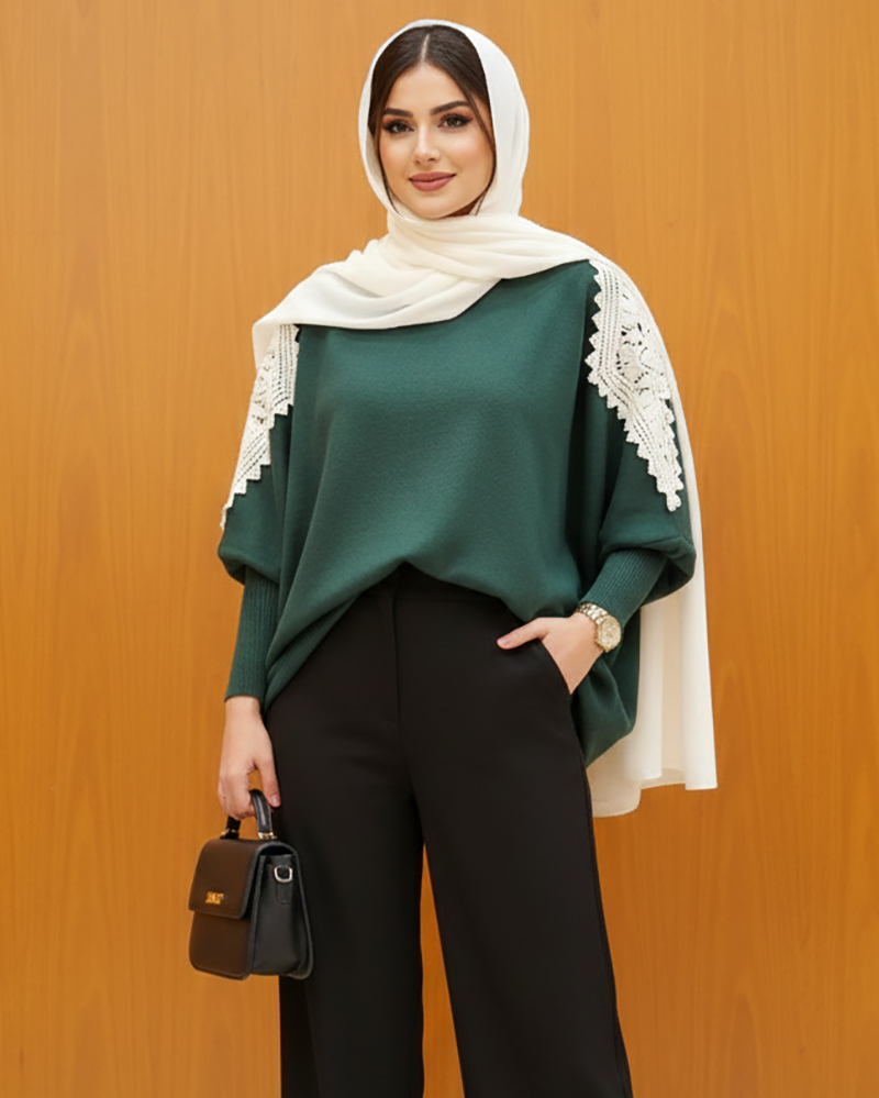 Knit Sweater with Lace Shoulder Detail