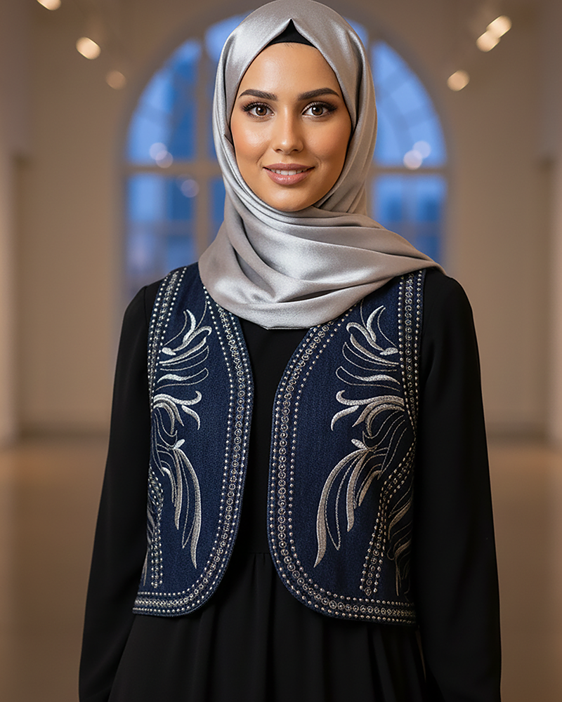Embroidered Denim Gilet