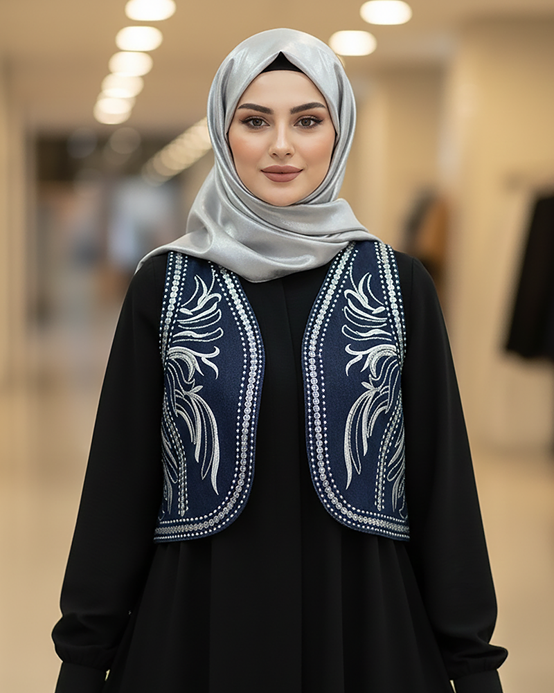 Embroidered Denim Gilet