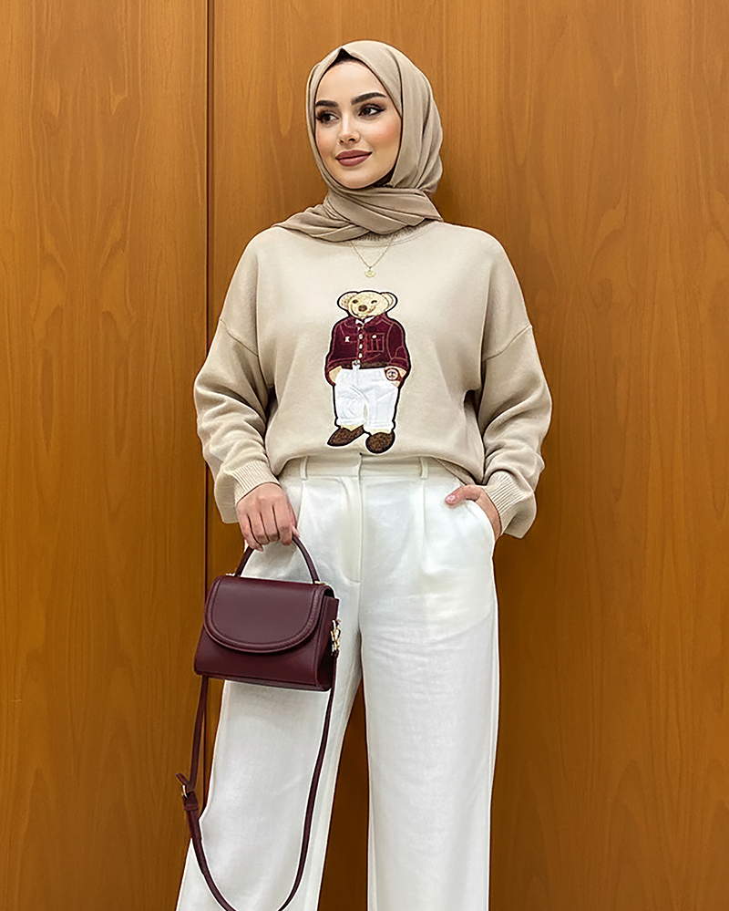 Embroidered Teddy Knit Sweater