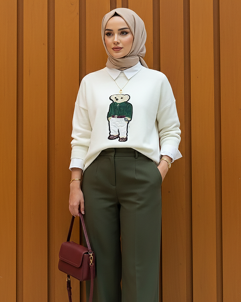 Embroidered Teddy Knit Sweater