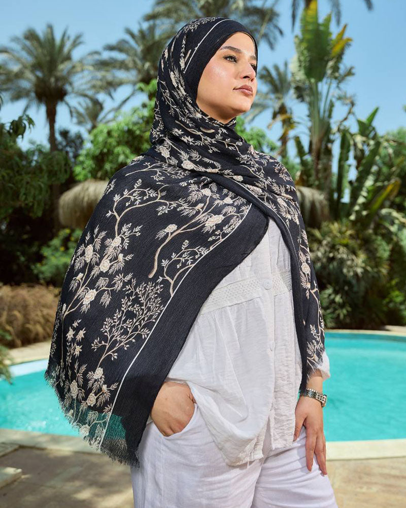 Printed Sponge Scarf Mavi