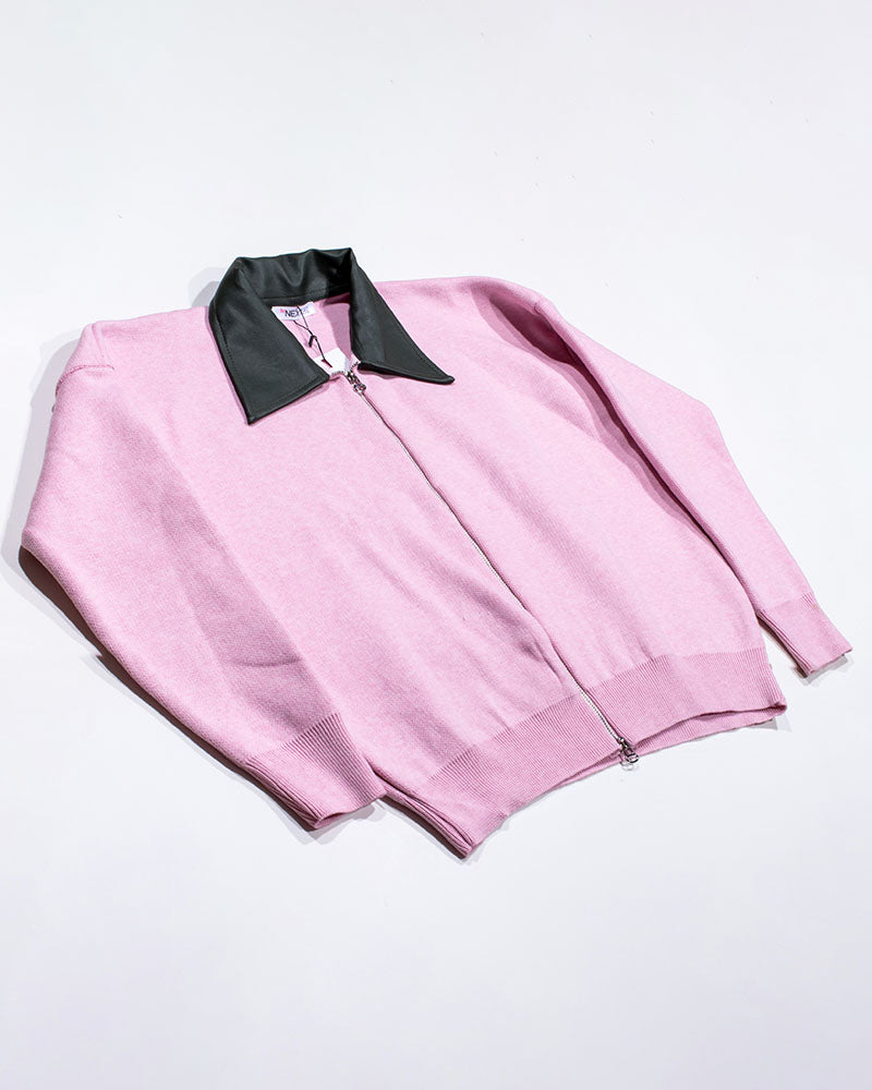 Knit Jacket with Faux Leather Collar