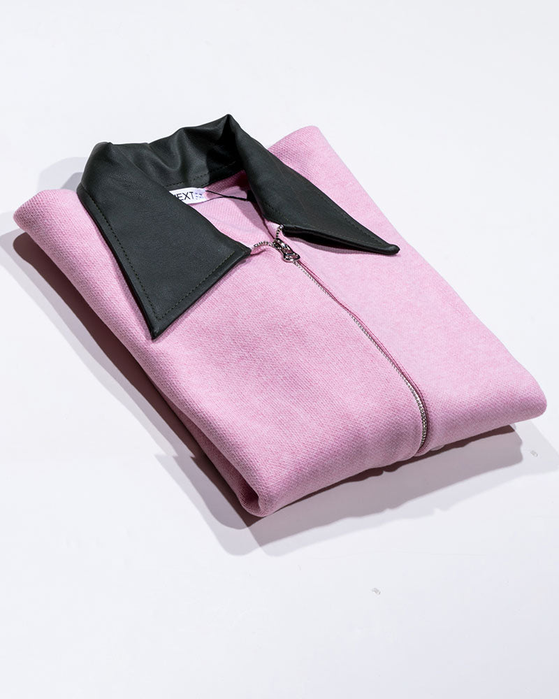 Knit Jacket with Faux Leather Collar