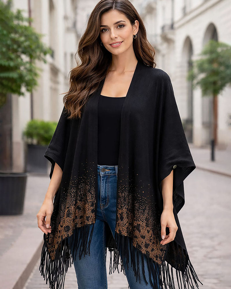 Fringed Open-Front Poncho