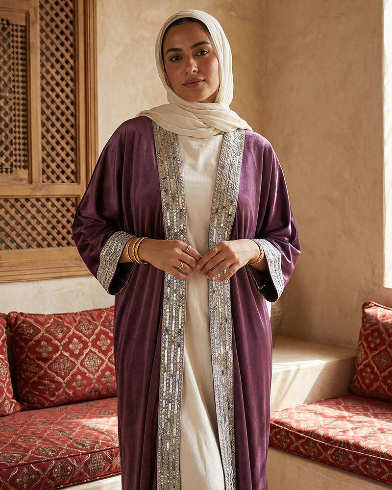 Imperial Metallic Velvet Kaftan Purple
