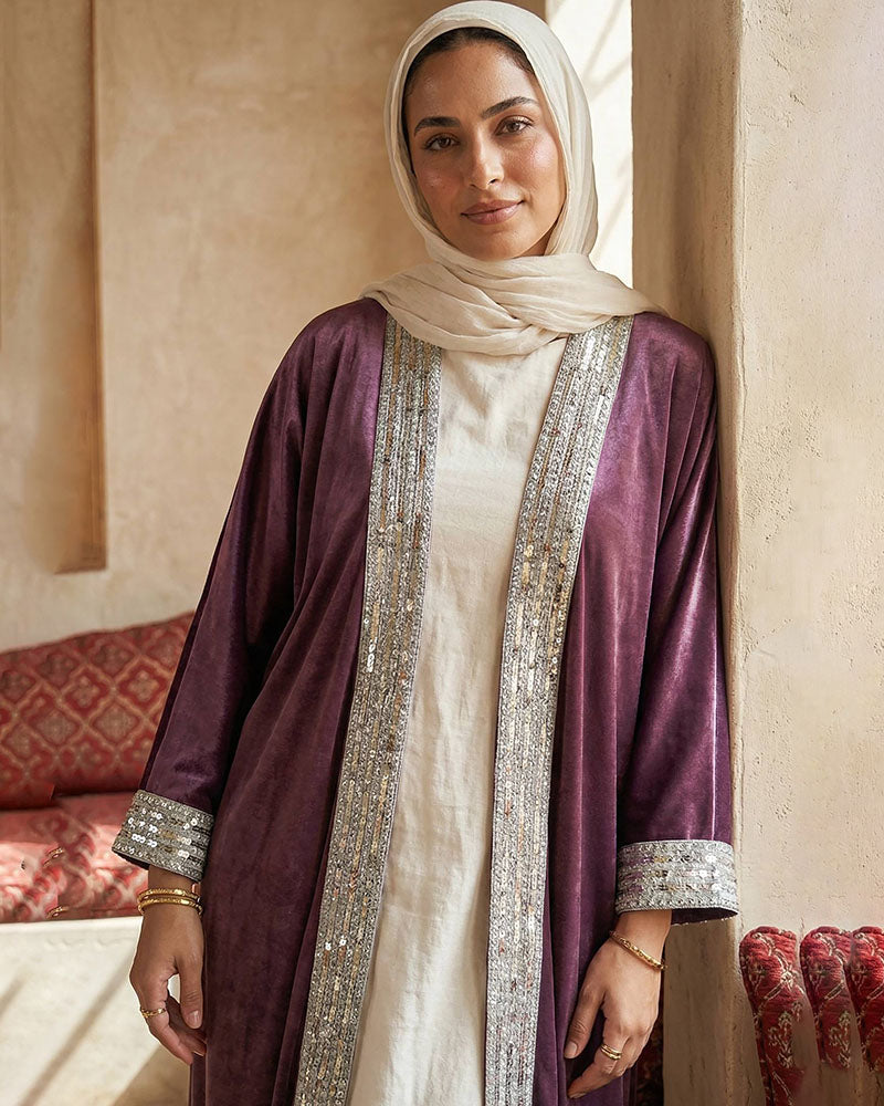 Imperial Metallic Velvet Kaftan Purple