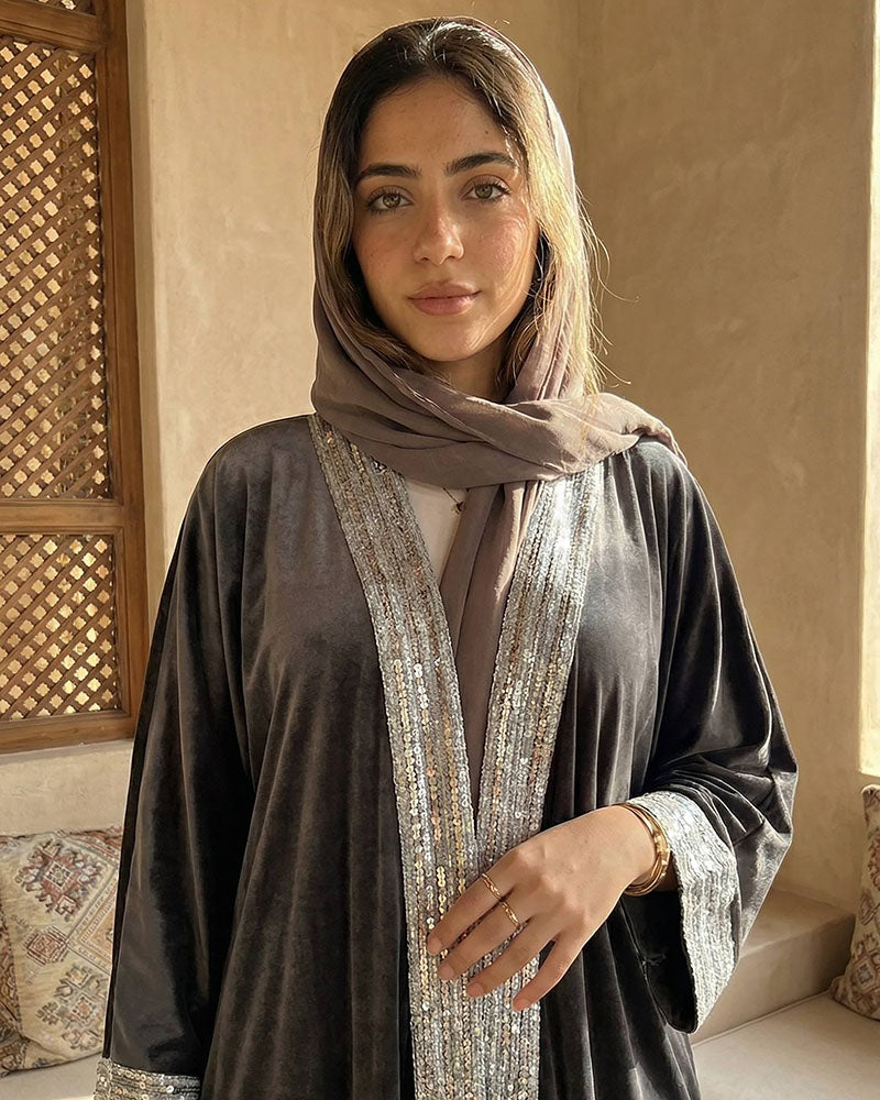 Imperial Metallic Velvet Kaftan Gray